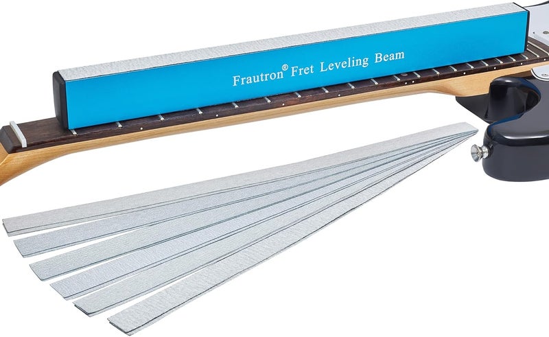 Frautron 16" Fret Leveling Beam, Aluminum Guitar Fret Leveler Sanding Block File Bar, Pro Luthier Fretboard Leveling Repair Tool with 12PCS 120/240/400/600/1000 Grit Replacement Sandpaper Strip - Image 1